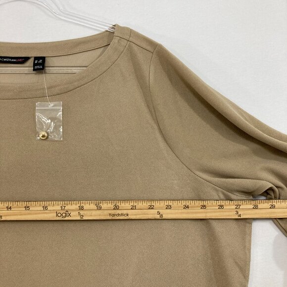 Isaac Mizrahi Top size 3X Tan Cream Floral Sleeve Stretch Knit Elegant Preppy - Picture 6 of 10